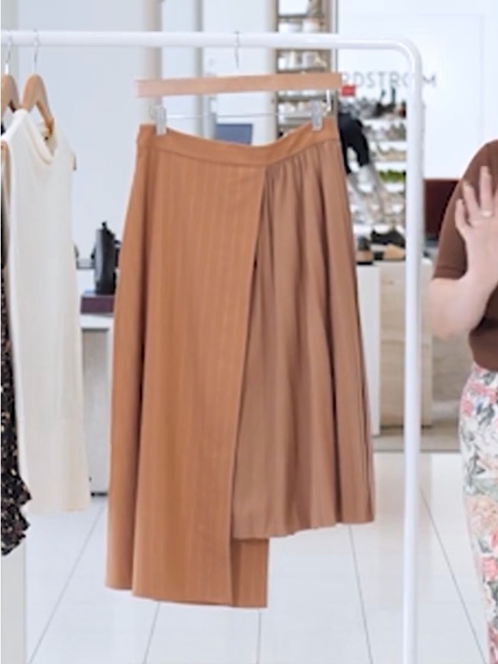 House of Aama Dandy Pleated Midi Skirt Brown Pinstripe XS — Nordstrom